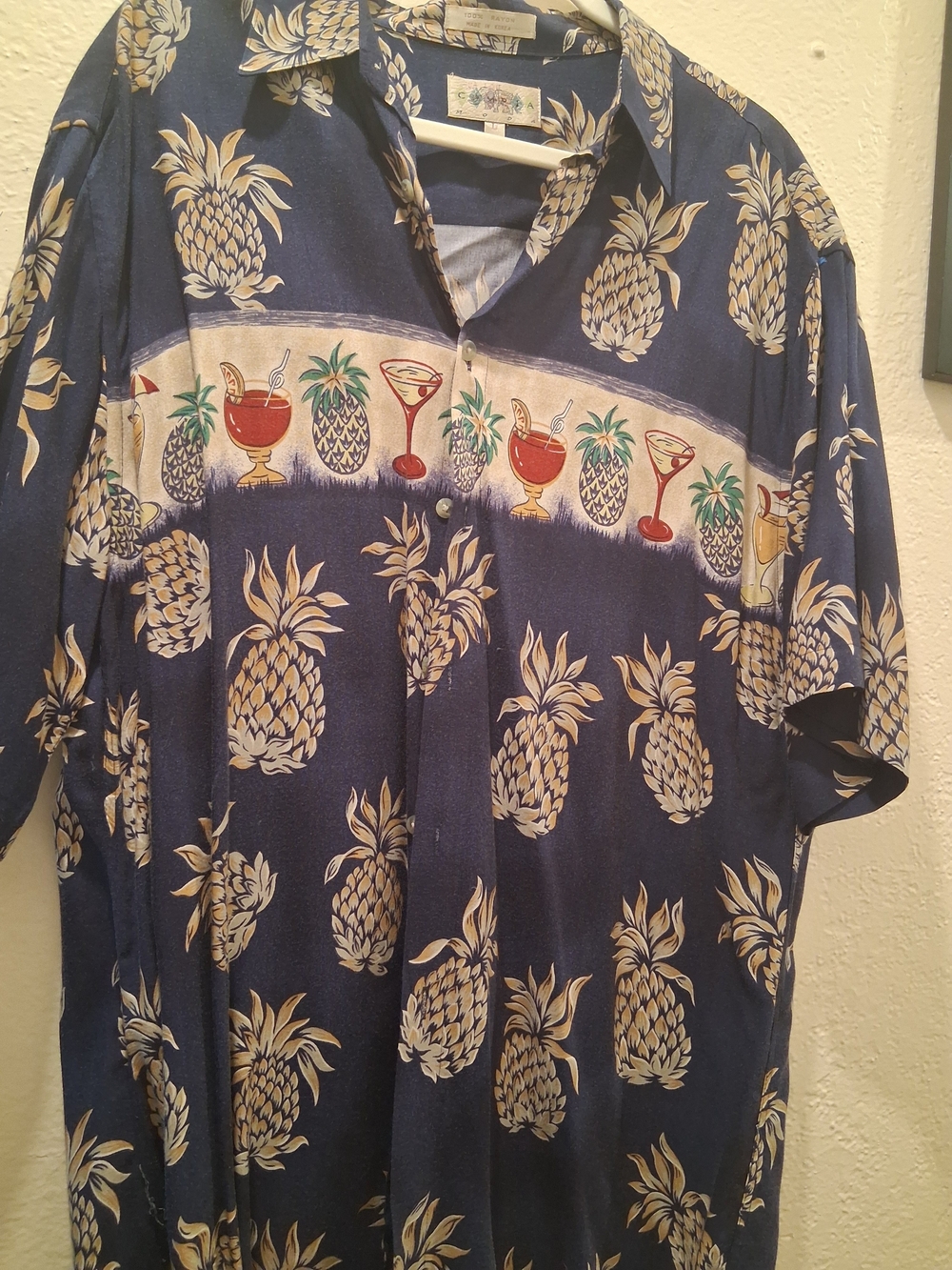 Men's Navy Pineapple Print Camp Shirt with Cocktail Panel